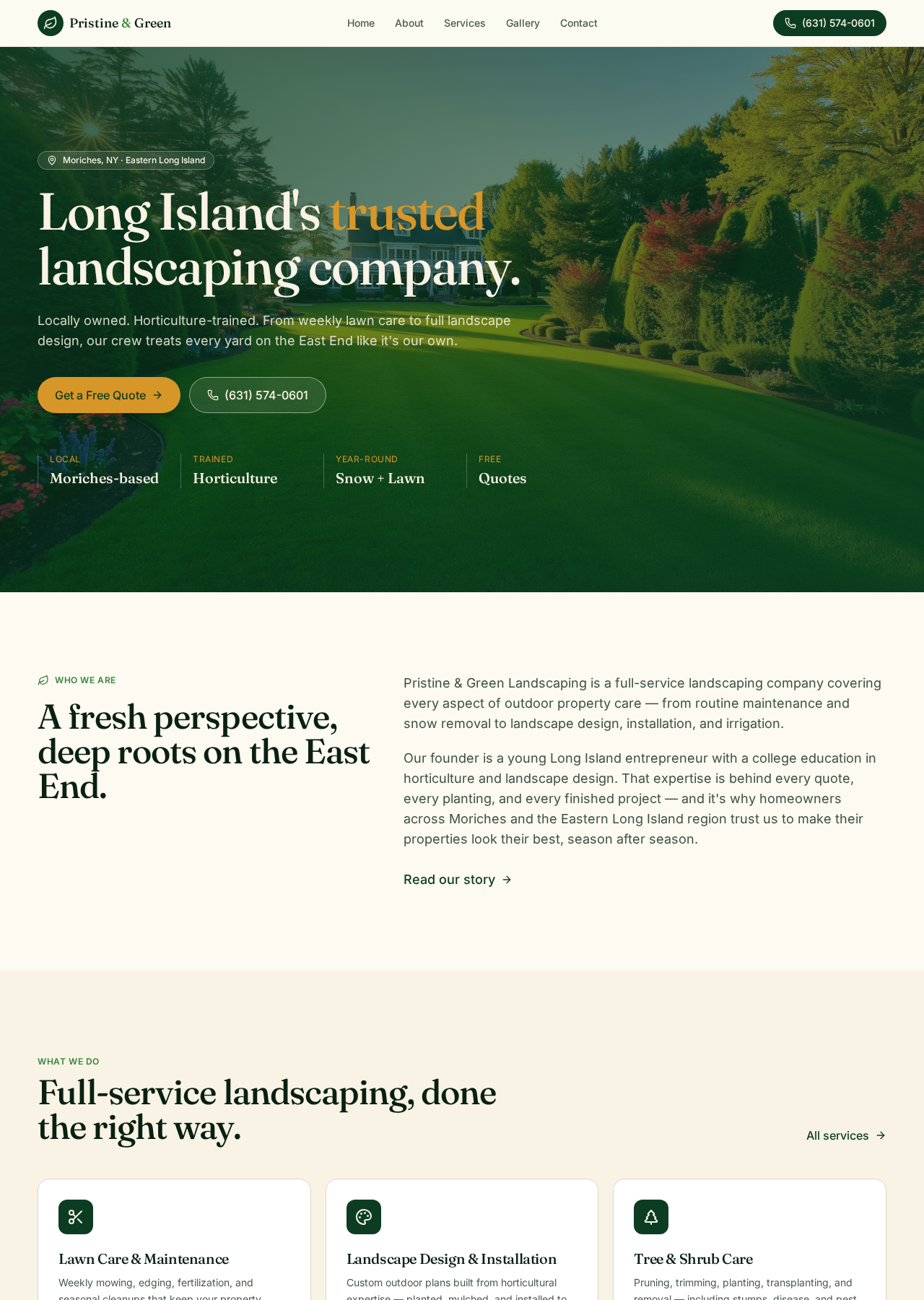 Pristine & Green Landscaping website preview
